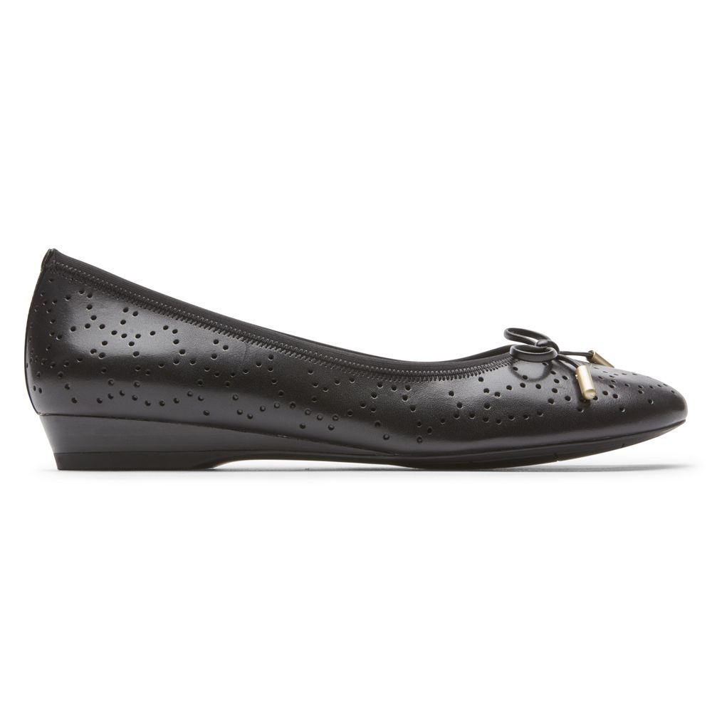 Rockport Singapore Womens Flats - Total Motion Shea Perforated Bow Black - OE7659138